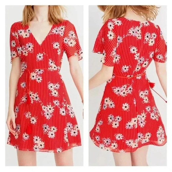 MADEWELL Button-Wrap Dress in Daisy Society Red Floral Size 6 - Picture 1 of 10